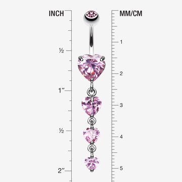 Detail View 1 of Brilliant Heart Cascade Belly Ring-Pink